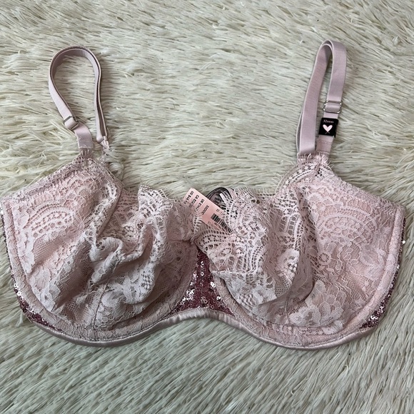 Victoria's Secret Other - Victoria’s secret Pink. unlined Lace Sequin Bra 32DDD